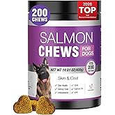 Omega 3 Skin and Coat Supplement for Dogs 200 Chews Dog Fish Oil Supplements with EPA & DHA Fatty Acids Dry Skin Relief for Dogs Shedding Allergy Itching Promotes Heart Hip Joint Health Chicken Flavor