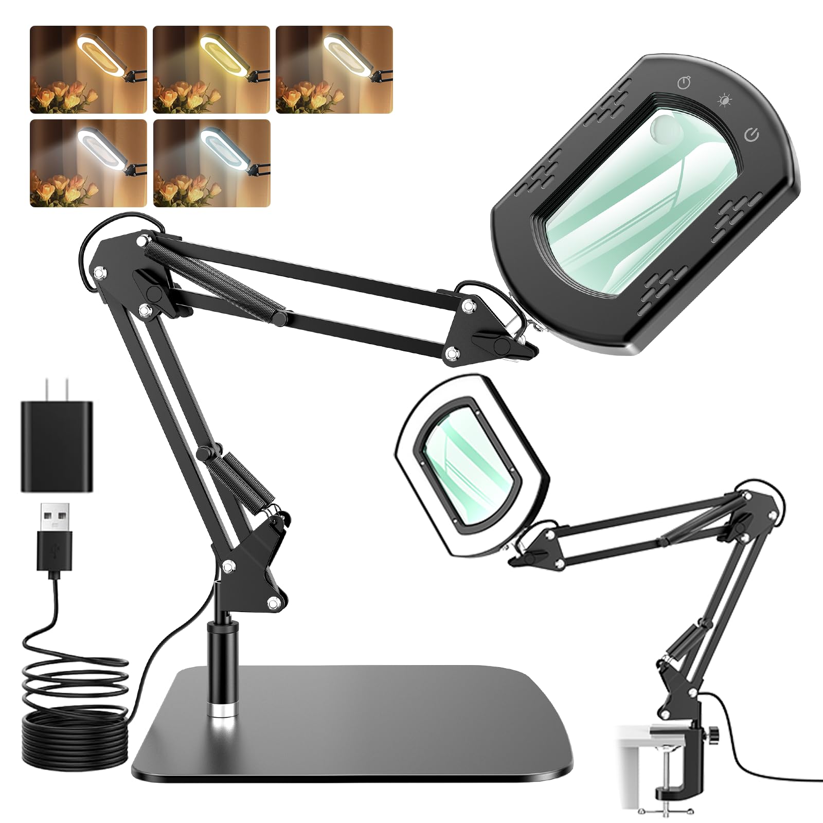 Photo 1 of 10X 30X Magnifying Glass with Light and Stand, Magnifying Lamp with Real Glass Square Lens, Stepless Dimming & 5 Color Modes, Magnifying Glass for Close Work, Crafts, Sewing, Repair & Reading
