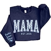 NAZENTI Personalized Floral Applique Embroidery Mama Sweatshirt, Custom Grandma Sweatshirt, Mama Gifts Christmas Mother's Day