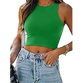 REORIA Women’s Sexy Sleeveless Racer Back Tank Tops Halter Neck Crop Tops