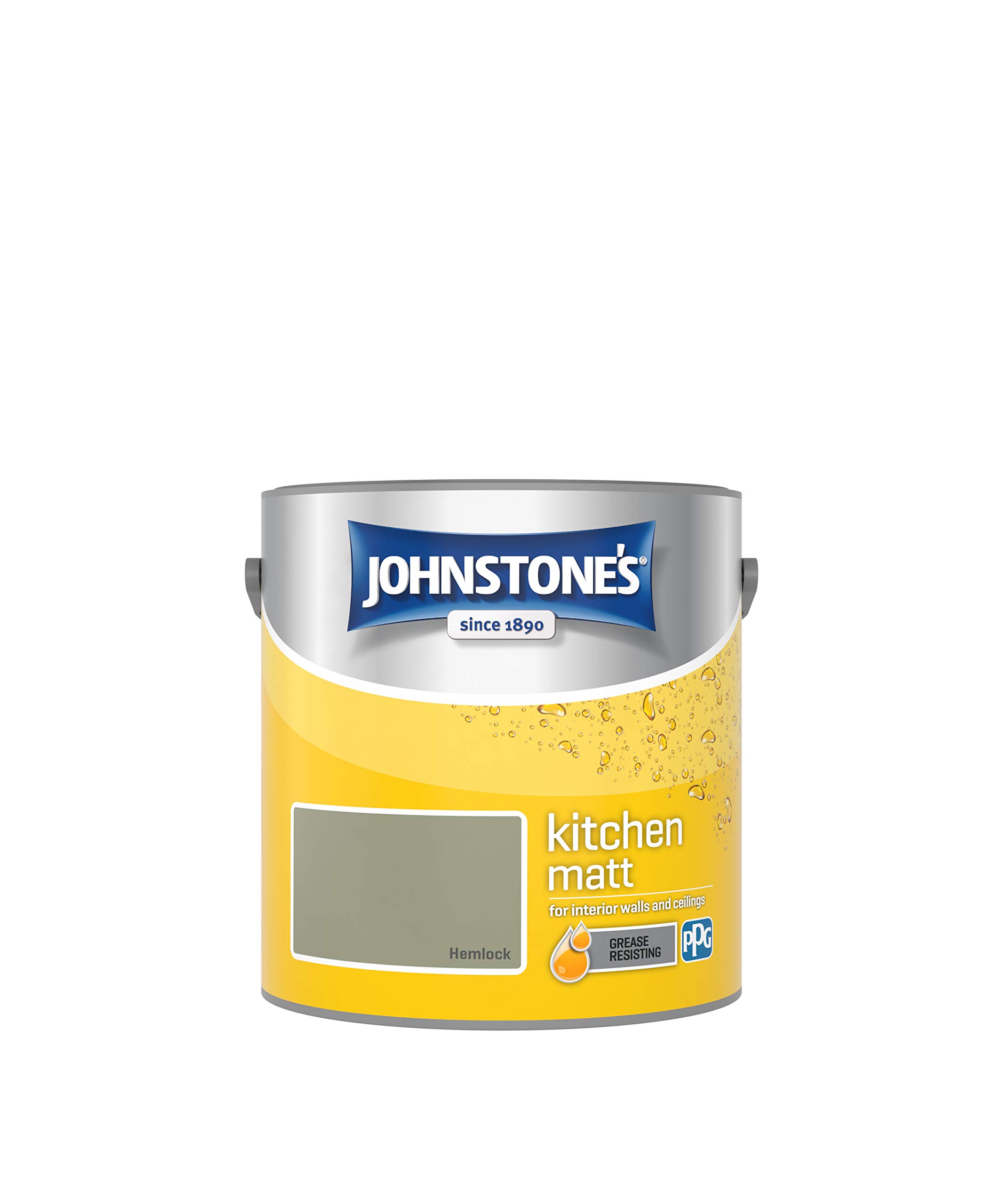 Johnstone's - Kitchen Paint - Hemlock - Matt Finish - Grease & Stain Resistant - Suitable for Kitchen Walls & Ceilings - Highly Durable - Low Odour - 12m2 Coverage per Litre - 2.5L