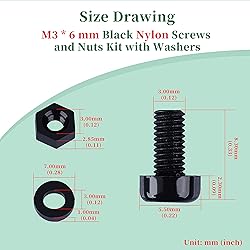 Pzsmocn 300 Pieces/100 Sets M3*6 mm Plastic Black