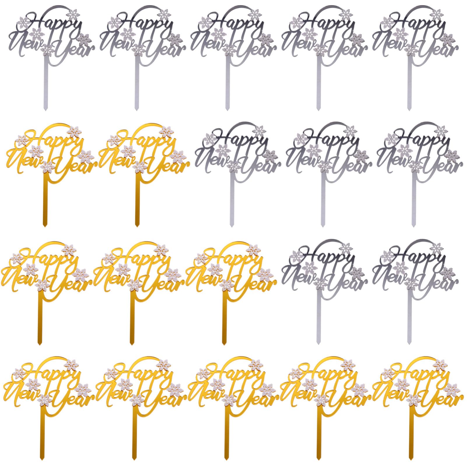Photo 1 of 2 of DEARMAMY 10Pcs Happy New Year Cake Topper Glitter Cake Decorations Cake Picks Cake Sign for New Year Eve Holiday Party Supplies (Gold, Silver)