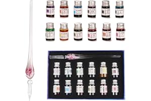 AOKUY Glass Pen Set Calligraphy Dip Pens,12 Colorful Inks,Caligraphy Sets for Art, Writing, Signature, Decoration, Gift
