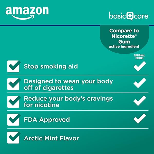 AMAZON BASIC CARE UNCOATED NICOTINE POLACRILEX GUM 2 MG (NICOTINE), MINT FLAVORED, STOP SMOKING AID, 220 COUNT (PACKAGING MAY VARY)