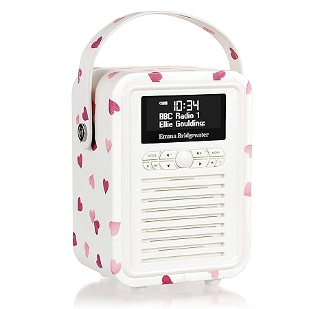VQ Retro Mini DAB/DAB+ Digital- und FM-Radio mit Bluetooth und Weckfunktion - Emma Bridgewater Rosa Herzen