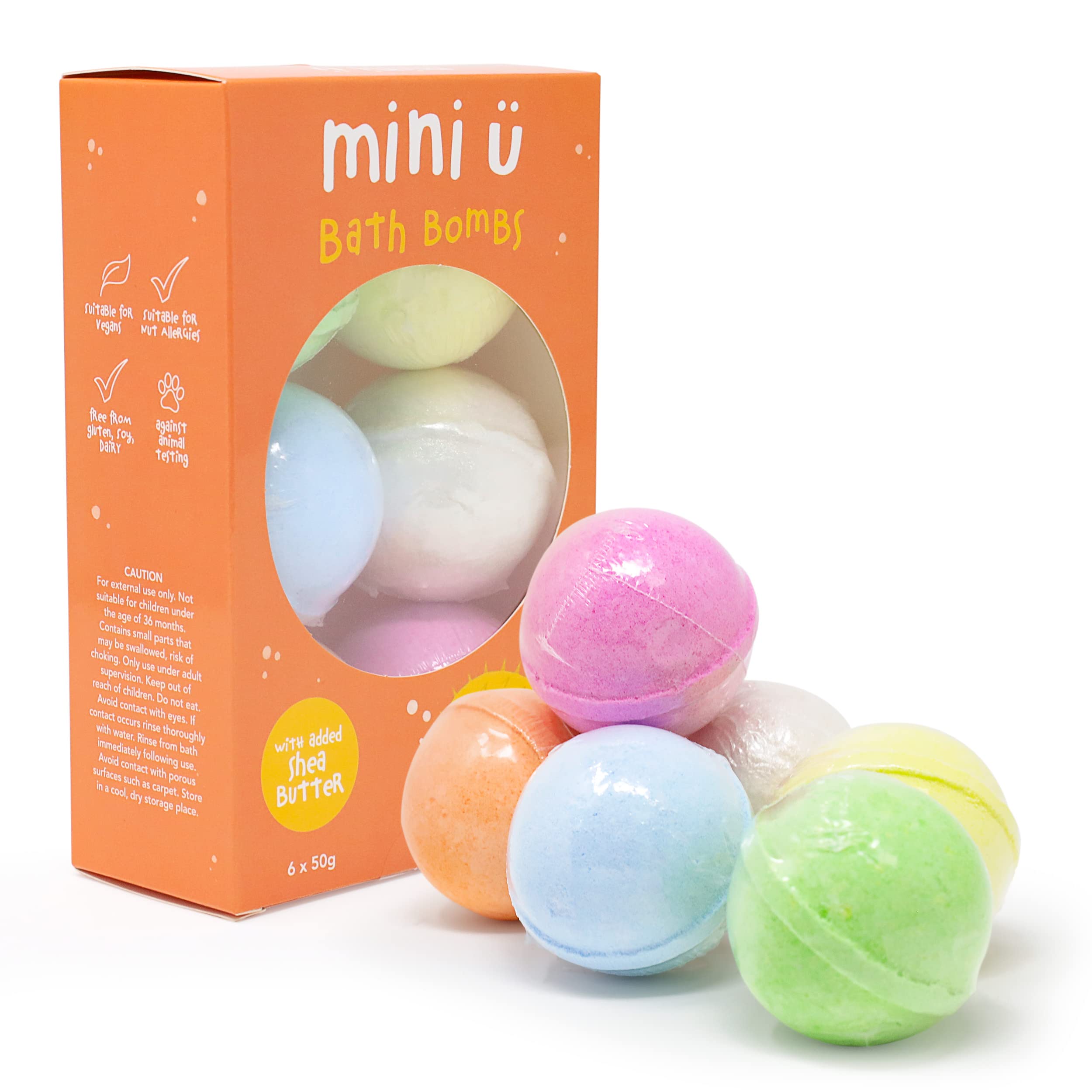 Mini U Kids Bath Bombs with Toys Inside - Shea Butter Infused Bath Bombs for Kids with Kiwi, Blueberry, Melon, Vanilla, Mango, & Banana Scents - Set of 6