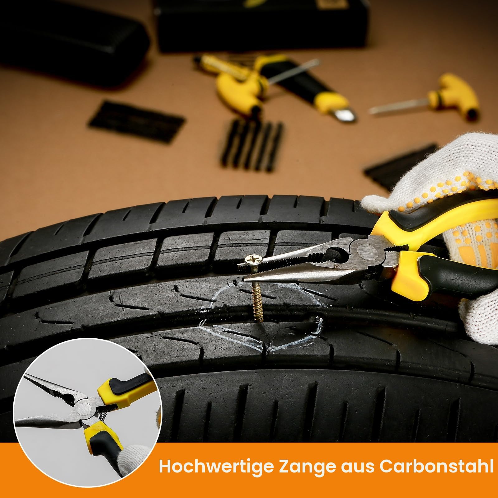 Reparaturset für platte Reifen, Pannenstopfen und Flickset mit Dichtmittel 3
