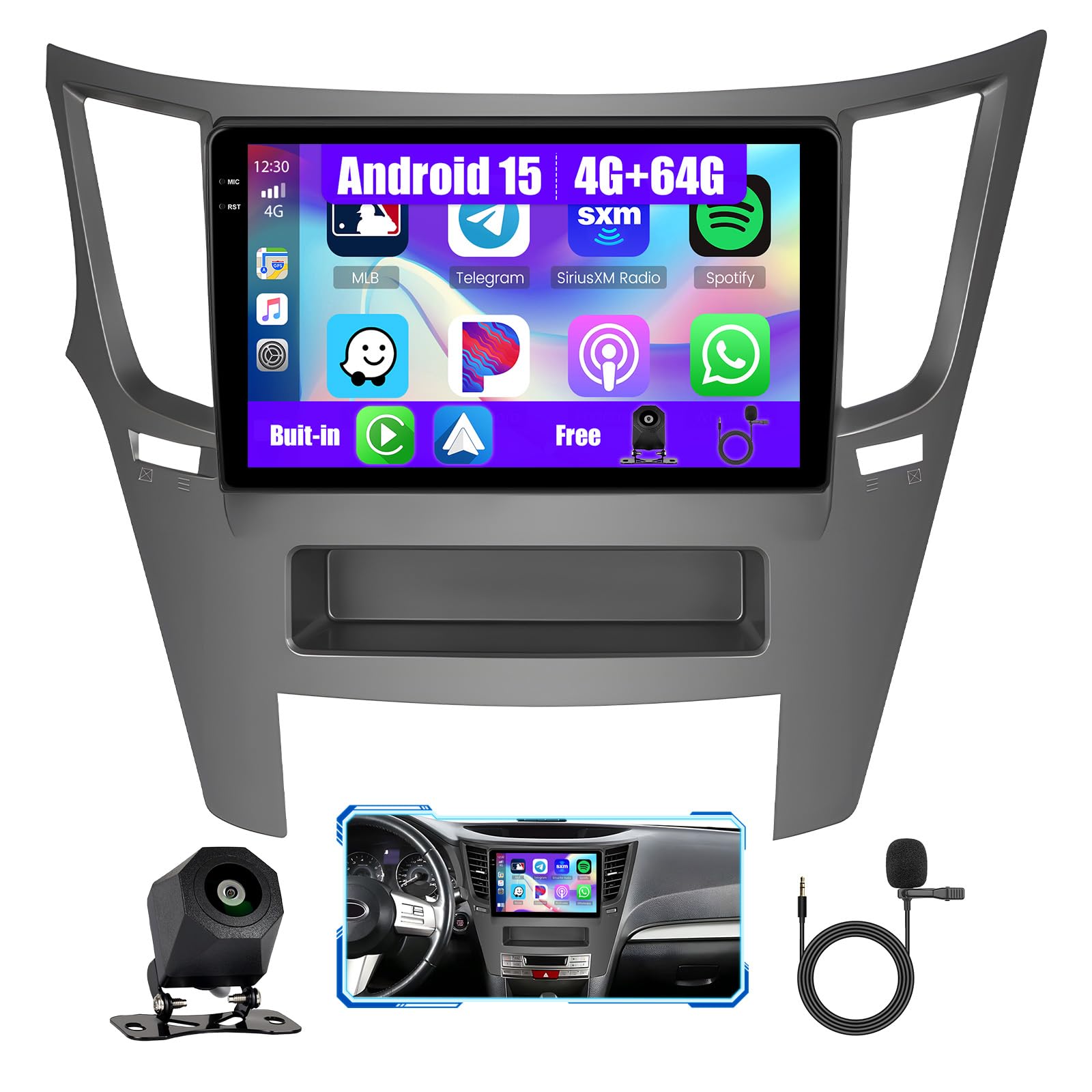 Photo 1 of Inefala [4G+64G] Android 15 Car Stereo for Subaru Legacy Outback 2010-2014 with Wireless Carplay/Android Auto, 9 Inch HD Touch Screen Car Radio with GPS Bluetooth WiFi FM/RDS EQ SWC Backup Camera MIC