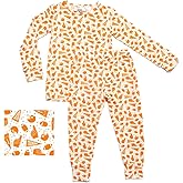 Little Worldz by Strasburg Two Piece Pajama Set -Bamboo Long-Sleeve PJs -Cute Kids & Toddler Sleepwear - Unisex Matching Pajamas for Boys & Girls - Bamboo Pajamas Toddler - Orange Football Print - 2T