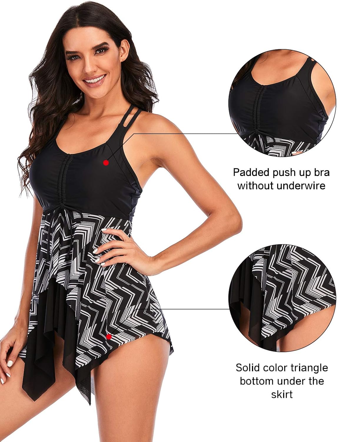 Century Star Women's Swimsuits Bathing Suits for Women Tummy Control Two Piece Swimsuits for Women Tankini Swimming Grey Flower 12-14: Clothing