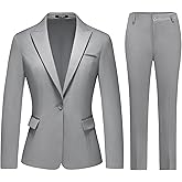 Lamgool Womens Suit 2 Piece Set Business One Button Peak Lapel Blazer Jacket with Pants for Office Ladies
