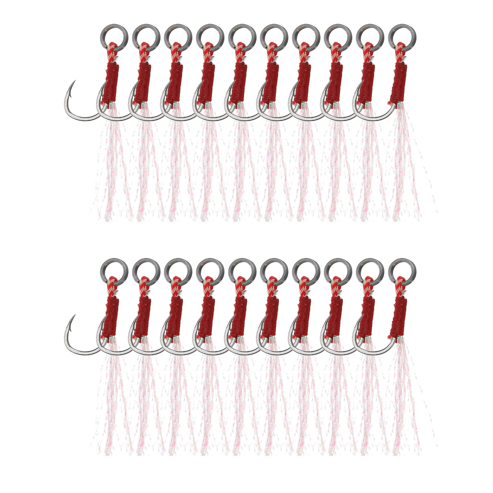 PATIKIL Fishing Assist Hooks Kit, 20 Pcs Glow Jigging Hook Slow Fast Fall Jigs Fishing Hooks for Vertical Jigging Lures, Green (50mmx13mm)