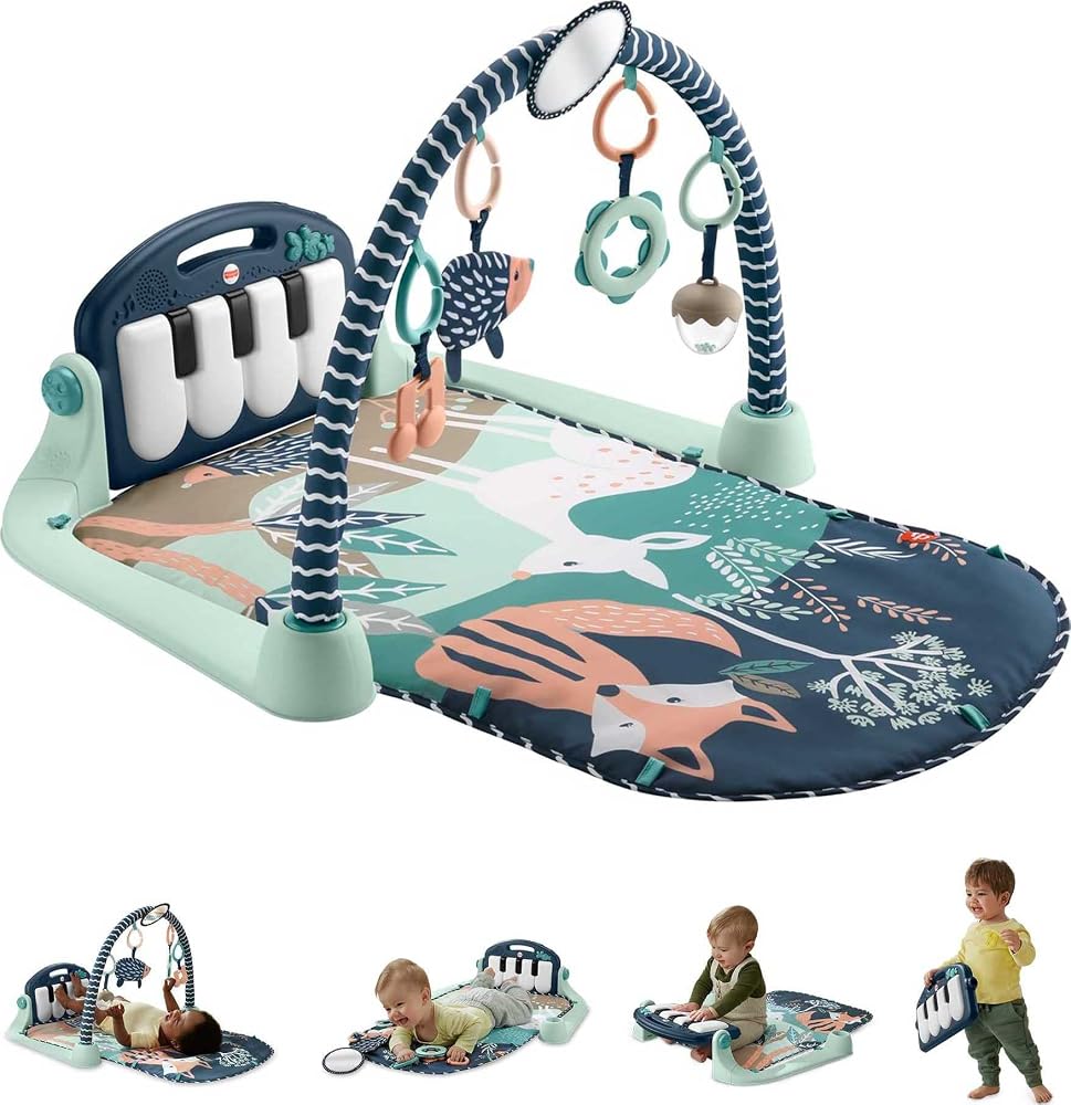 Fisher-Price Baby Playmat Kick & Play Piano Gym with Musical and Sensory Toys for Newborn to Toddler, Navy Fawn | Baby Playma