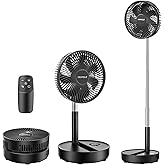 TriPole Portable Standing Fan, 8000mAh Rechargeable Oscillating Fan with Remote, 8.1'' Quiet Pedestal Floor Fan with LED Display & Timer, Foldable Small Desk Fans for Bedroom, Office, Camping, Travel