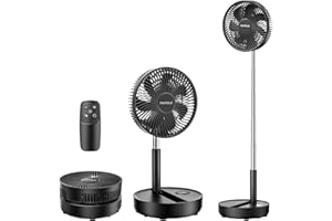 TriPole Portable Standing Fan, 8000mAh Rechargeable Oscillating Fan with Remote, 8.1'' Quiet Pedestal Floor Fan with LED Display & Timer, Foldable Small Desk Fans for Bedroom, Office, Camping, Travel