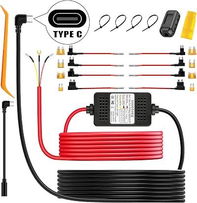ssontong Dash Cam Hardwire Kit Type C 12-24V to 5V USB-C 3-Lead