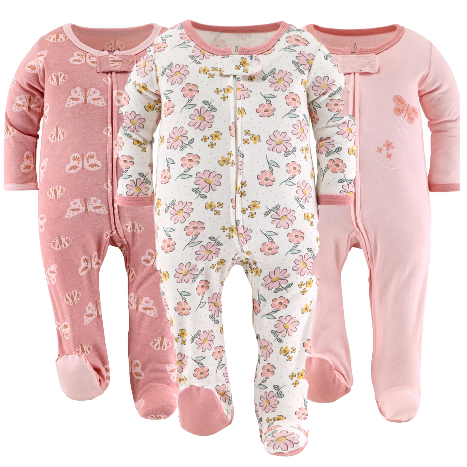 Photo 1 of The Peanutshell Baby Sleepers for Girls Set of 3-3-6 Months Baby Clothes, Soft Cotton Girl Footed Pajamas, Newborns & Infants Clothes Gift Set - Boho Butterfly