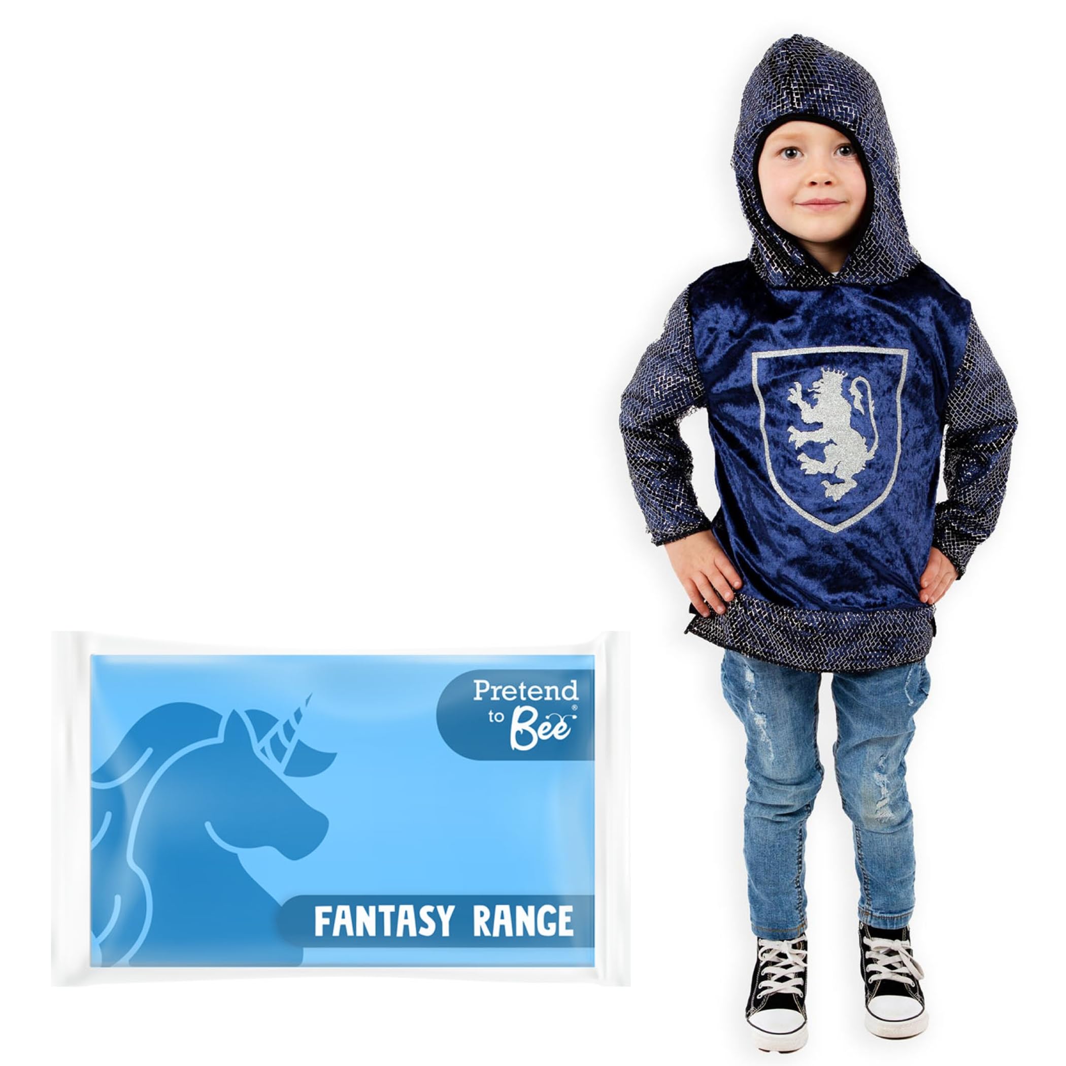 PRETEND TO BEE Royal Knight Dress Up Costume for Kids, Blue 3-5 Years