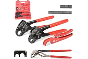 iCrimp Angle Head F1807 PEX Pipe Crimping Tool for Copper Rings - 1/2&3/4-inch Two Crimper Set with 9.5" Groove Joint Pliers 
