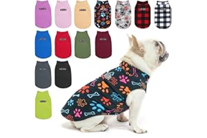 BEAUTYZOO Small Dog Sweater Fleece Vest Winter Jacket, D-Ring Leash Attachment for XS S Puppy Medium Sized Breeds Dogs, Cold Weather Dog Clothes Windproof Keep Warm, Black Bones Paw M