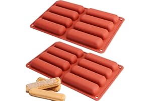 Webake Twinkie Cake Pan Silicone Eclair Mold, 2-Pack Finger Shaped Molds Cylinder Silicone Trays for Baking, Soap, Resin, Cho