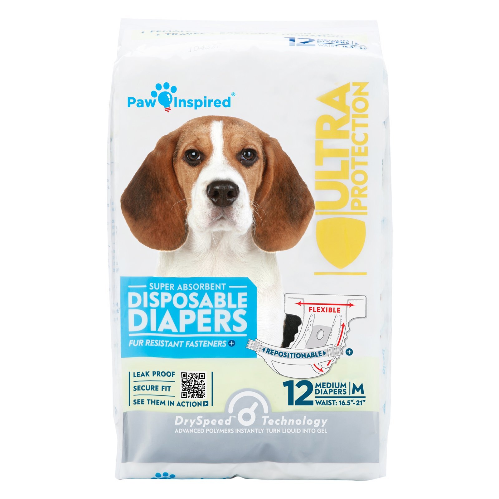 Paw Inspired Ultra Protection Disposable Dog Diapers, Female, Medium