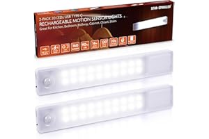 STAR-SPANGLED Under Cabinet Lighting Rechargeable, 8 inch Motion Sensor Lights Indoor Battery Operated, USB Stick on LED Magnetic Closet Light for Counter, Stairs, Kitchen, Cool White, 2 Pack
