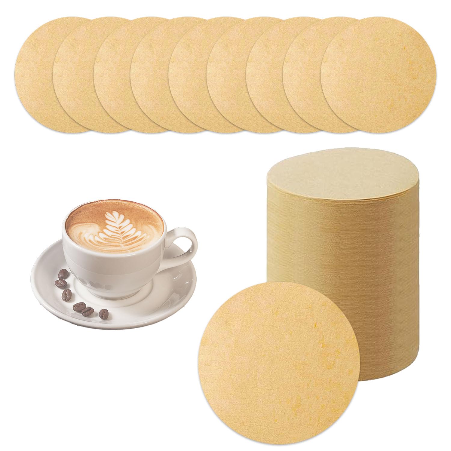 600 PCS Coffee Filter Papers, Unbleached Coffee Filters, Coffee Filters Papers Round, Paper Filters for Coffee Machines, Filter Papers 64mm Compatible for Aeropress Coffee Makers（Burlywood）