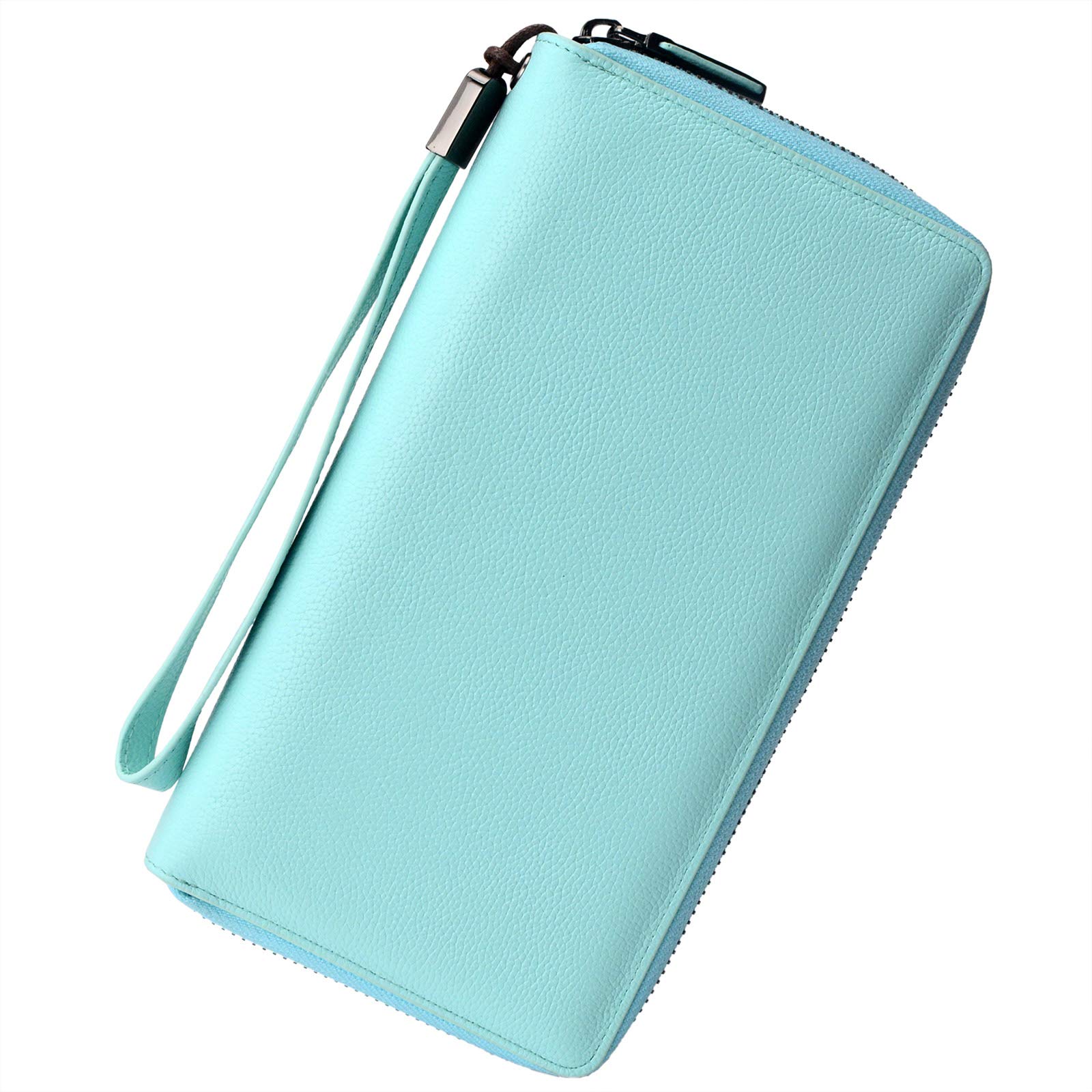 Rfid Blocking Purses for Women Real Leather Zip Around Large Travel Mobile Phone Ladies Long Money Purses Wallet, 17 Card Slots (Light Blue) — image 1