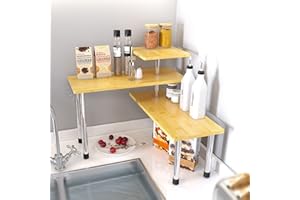 SAUCE ZHAN 3 Tier Over The Sink Shelf, Kitchen Countertop Organizer, Bathroom Shelves, Space Saving Kitchen Spice Rack, Perfume and Coffee Bar Organizer Corner Stand Desktop Shelf for Office
