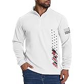 H HYFOL Mens Sweatshirt Waffle American Flag USA Patriotic Graphic Quarter Zip Stand Collar Casual Pullover