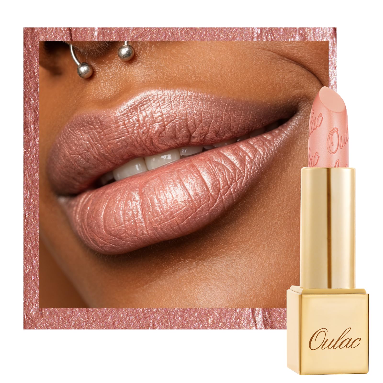 OULAC Glow Metallic Shine Lipstick, Nude High Impact Lipcolor, Lightweight Soft and Ultra Hydrating, Long Lasting, Vegan & Cruelty-Free, Full Coverage Lip Color 4.3 g/0.15 GM09 Elysium — image 1