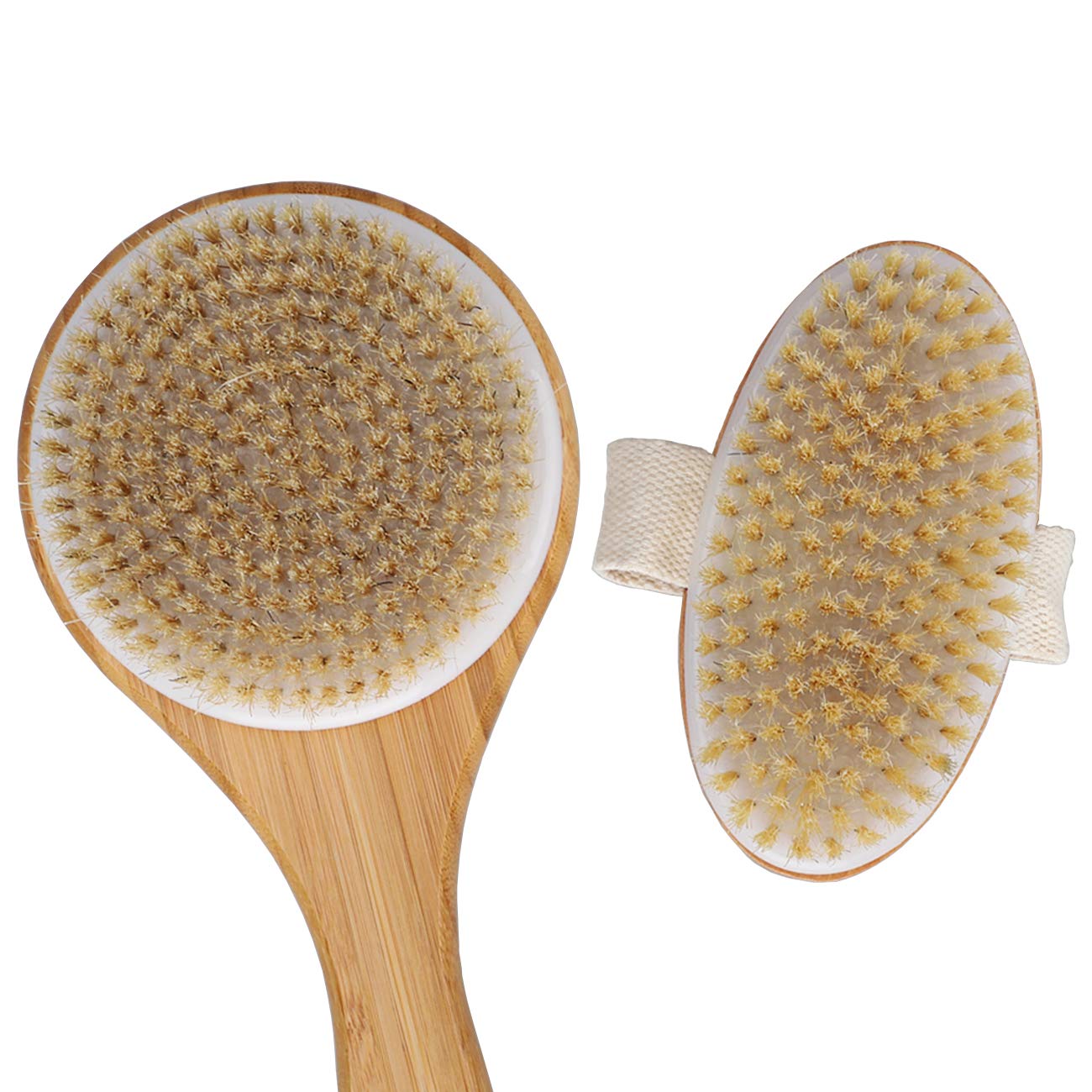 Premium Dry Bath Body Brush Set, Natural Boar Bristle Body Back Brush (Long Handle) & Bath Shower Brush, Perfect for Massage and Exfoliating, Promote Blood Circulation, Good for Health and Beauty