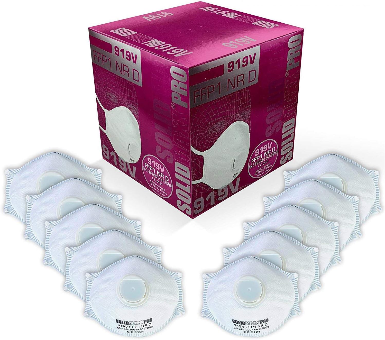 10 x Solidmaxx Pro Respirator FFP1 with Valve - Half Mask with Larger Exhalation Valve And Nose Piece for optimum fit