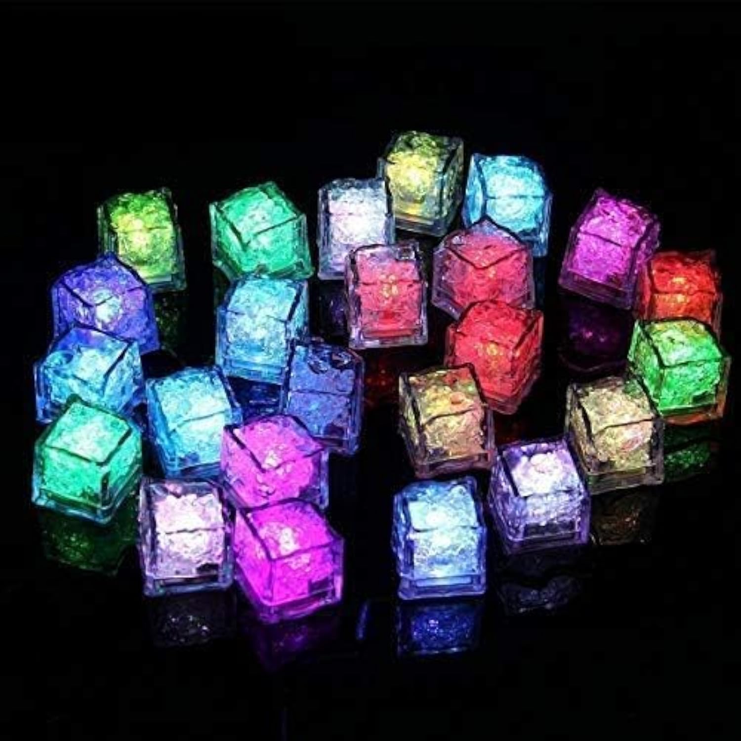 Binnan LED Ice Cube Lights - 12 Pcs Random Color (Purple, White, Green, Red, Blue, Yellow, Rainbow) - Set of 12 Ice Cubes