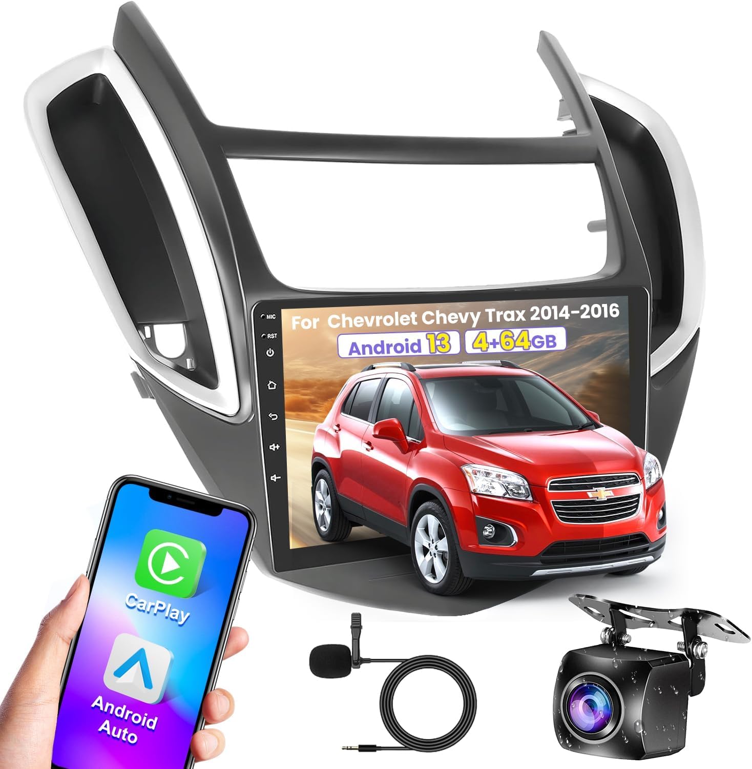 Photo 1 of [4G+64G] Android 13 Car Radio for Chevrolet Chevy Trax 2014 2015 2016, Wireless Carplay Android Auto, 9 inch IPS Touch Screen Stereo with GPS, Bluetooth, WiFi, FM Radio+ AHD Backup Camera+MIC