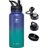 Fanhaw 32 oz Insulated Water Bottle – Portable Stainless Steel Flask with 3 Lids (Straw, Spout, Carabiner) | Leakproof, for Gym, Hiking, Work, Travel & Everyday Use (Purple Green)