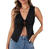 Vrtige Women's Bow Tie Open Front Deep V Neck Sleeveless Sexy Vest Tank Summer Top