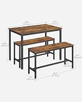 VASAGLE KDT070B01 Dining Table with 2 Benches Vintage Brown Black 3pc Set view 5