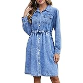 Hersuitful Denim Dress for Women Chambray Long Sleeve Button Down Casual Western Mini Jean Shirt Dresses