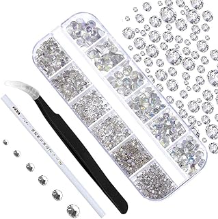 Ealicere Ca. 1440pcs 6 Größen Kristall Strasssteine nageldesign Kristallrhinestones, Flache Rückseite Gems,Transparenter Strass mit Pinzette und Aufbewahrungsboxen, Für Nagellack, Bekleidung, DIY