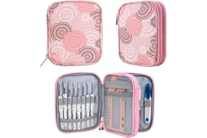 QZLKNIT Crochet Hook Case(5.5 * 6.8 ''), Travel Storage Bag for Sewing Crochet Hooks, Lighted Hooks, Needles and Accessories (Pink)