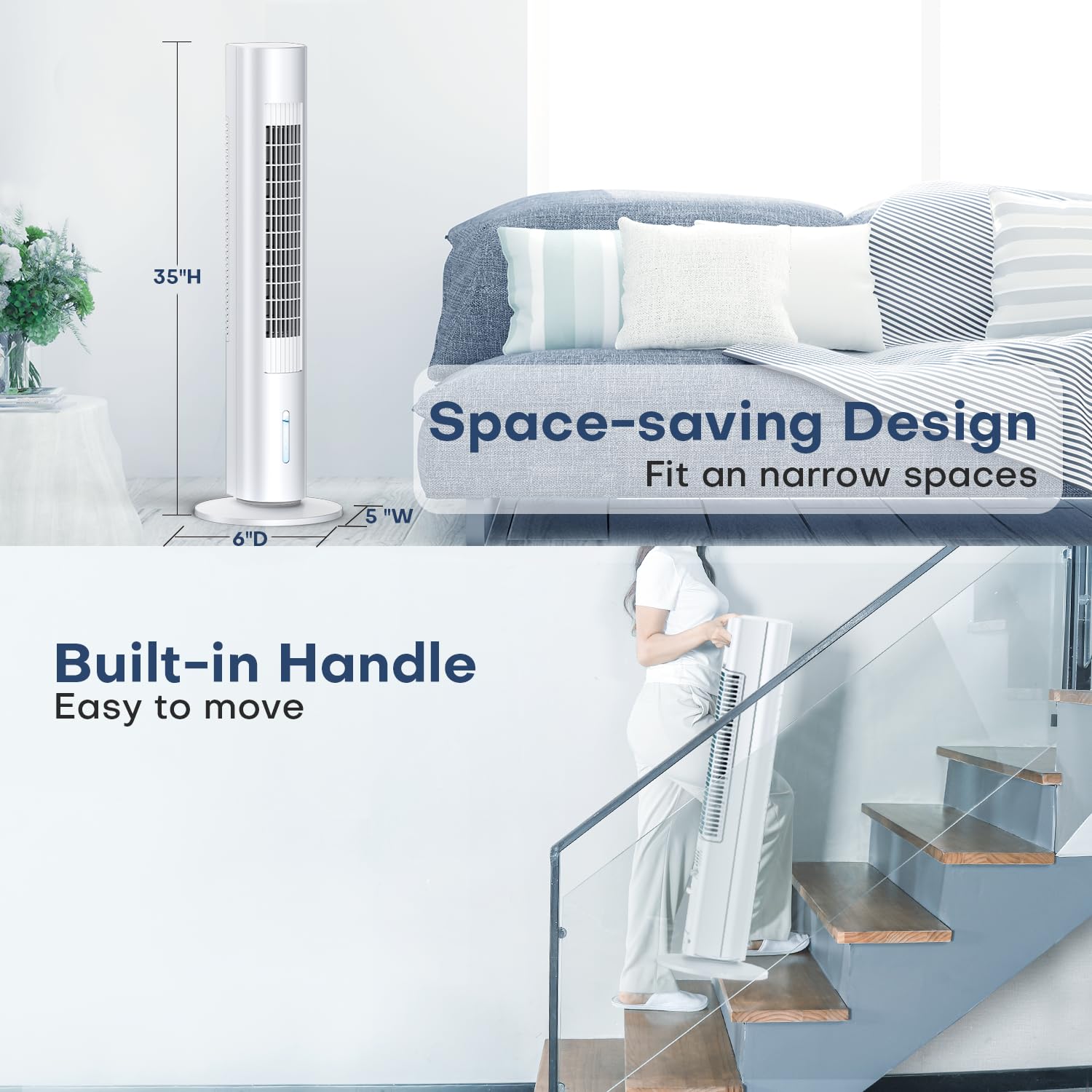 Windowless Air Conditioner Portable, 3 Speeds, 1.2L Water Tank, 3 Ice Packs, 20ft Remote, 7H Timer, No Hose No Window Needed,70° Oscillating Portable AC Unit for Room