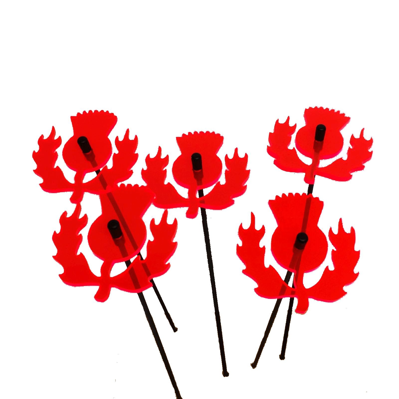 Glowing Scottish Thistles 5 Decorative Garden Stakes Sun Catcher Garden Decor Ornaments 25cm, 10 inch high Outdoor Yard Gardeners Gift, Colour:fluorescent Red โ image 1
