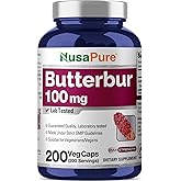 NusaPure Butterbur Extract 100mg per caps 200 Veggie Capsules (Non-GMO, Vegetarian, Vegan)
