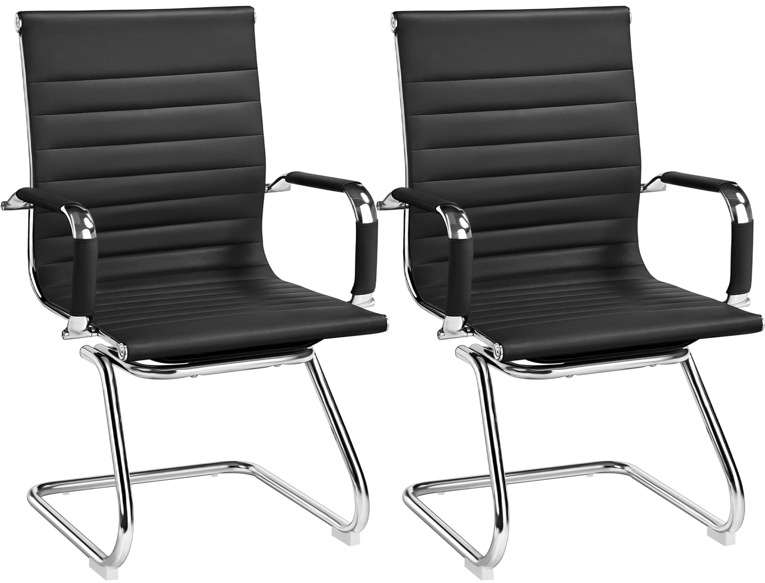 Photo 1 of *FOR PARTS ONLY/ 2 DIFFERENT CHAIRS* Yaheetech Faux Leather Office Reception Chair Without Wheels Mid Back Ergonomic Guest Chairs for Conference Reception Room Waiting Room, Set of 2 Black