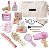 SMARTWO Wooden Makeup Toy Set for Toddler,Kids Pretend Play,Children Role Play Toys,Fake Cosmetics Salon Toys,Princess Dressup Accessories with Bag Birthday Gift for Girls 3 4 5 6