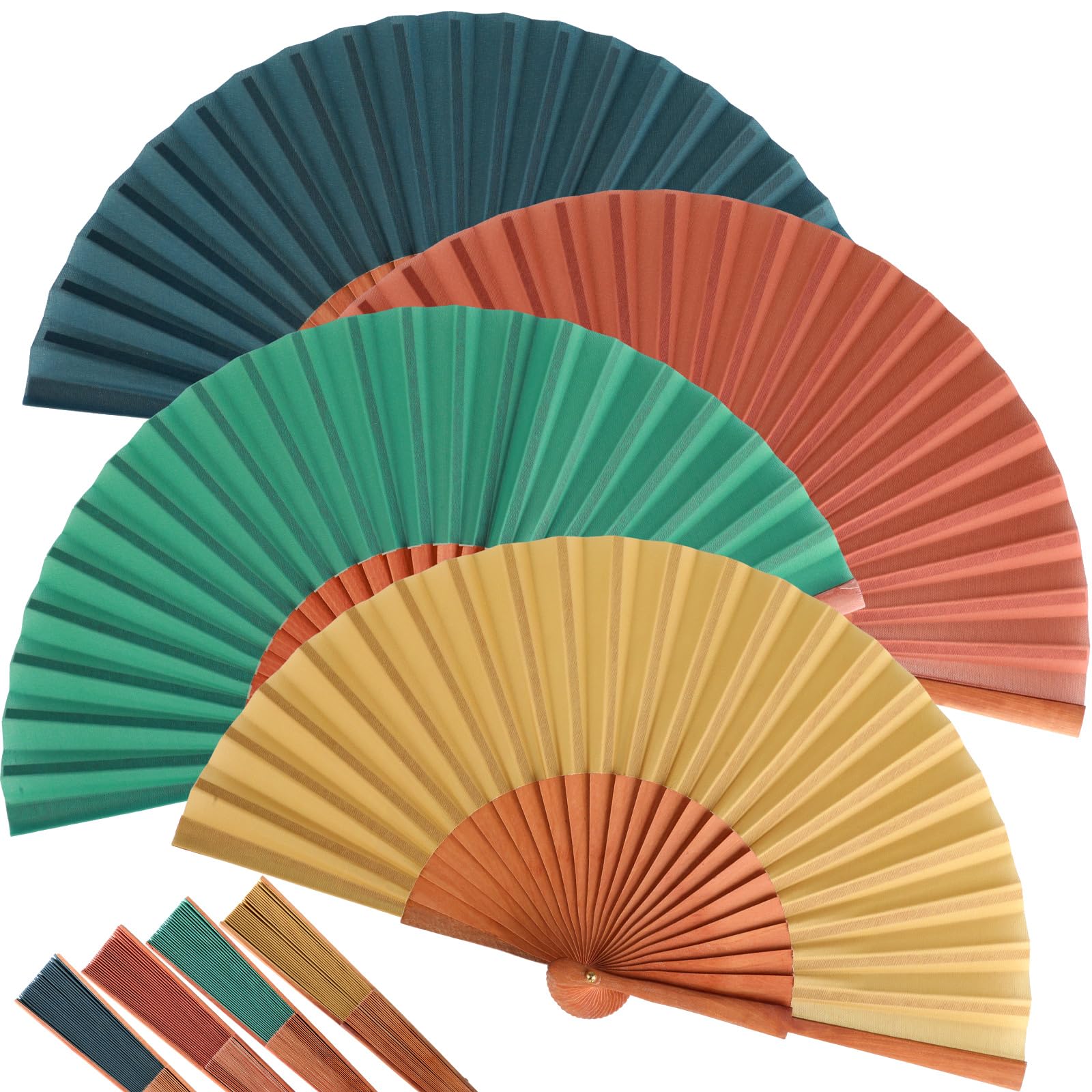 Photo 1 of Blulu 4 Pieces Handheld Silk Folding Fan for Women Pear Wood Spanish Chinese Hand Fans Folding Vintage Crafts for Renaissance Fairs,LARP,Steampunk, Medieval,Viking or Cosplay Costumes(Vintage Color)
