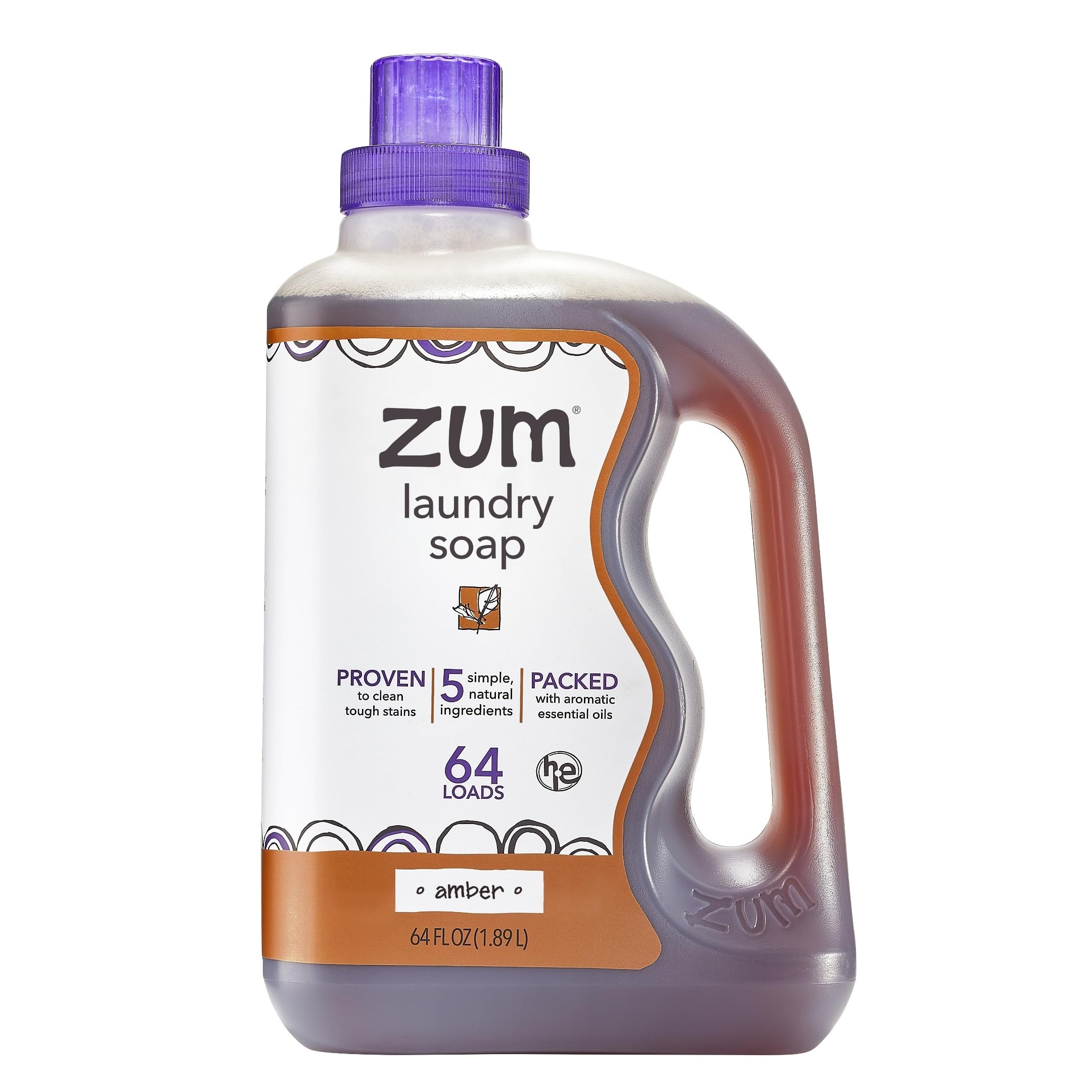 Indigo Wild Zum Clean Laundry Soap - Plant-Based Liquid Laundry Soap - Contains Baking Soda, Essential Oils & Saponified Coconut Oil - Amber - 64 fl oz